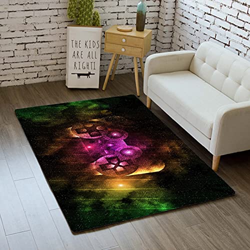 3D Modern Gamer Graffiti Spielkonsole Muster Kinder Jungen Teppich Schlafzimmer Dekorativ Kinderzimmer Wohnzimmer Matten Krabbelmatte Weichem Flanell Kinderteppiche (Multi E,80x120 cm) von Sticker Superb.