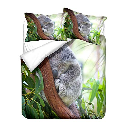 3D Ozean Land Tiere Bettwäsche-Set Eisbär Delfin Korallenriff Schildkröte Baby Pinguin Koala Dichtung Mehrfarbig Polyester Bettbezug 200x200 cm und 2 Kissenbezug 80x80 cm (Grün,200 x 200 cm) von Sticker Superb.