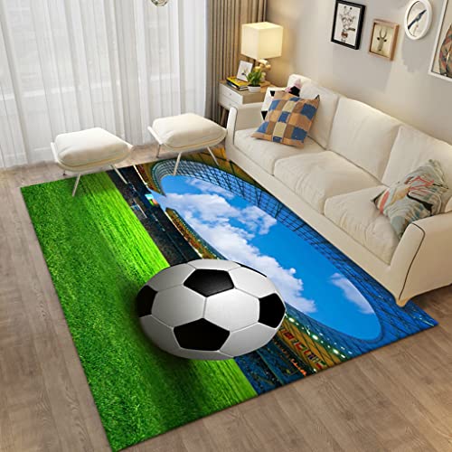 3D Sport Fußball Teppich Wohnkultur Flanell Flamme Fußball Großer Carpet Wohnzimmer Küche Schlafzimmer Fußmatten Teenager Jungen Männer Geschenke Kinderspiele Rutschfeste Rug (Farbe 2,120x180 cm) von Sticker Superb.