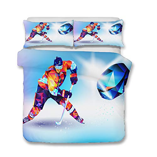 3D Sport Spiel EIS Skifahren Schießen EIS Eishockey Blau Weiß Bettwäsche Set für Mann Frau, Leidenschaft Volleyball Lila Orange Bettbezug (Sport Spiel 6,Single 135x200cm) von Sticker Superb