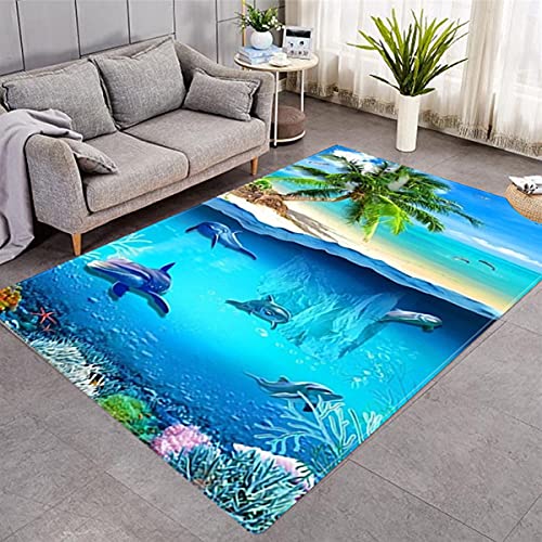 3D Teppiche für Wohnzimmer Schlafzimmer Kinder Spielen rutschfeste Fußmatten Küche Korridor Esszimmer Rugs,Galaxis Planet Einhorn Seestern Delphin Schmetterling 3D-Druck (Blau,100x150 cm) von Sticker Superb.