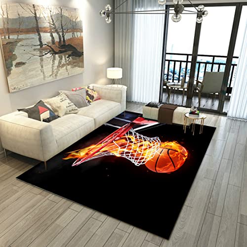 3D Wasser Feuer Basketball Teppich Sport Platz Wohnzimmer Schlafzimmer Dekoration Teppich Rutschfest Hauseingang Fußmatte Küche Bodenmatte Kinderzimmer Spiel Krabbelmatte (Farbe 2,120x180 cm) von Sticker Superb.