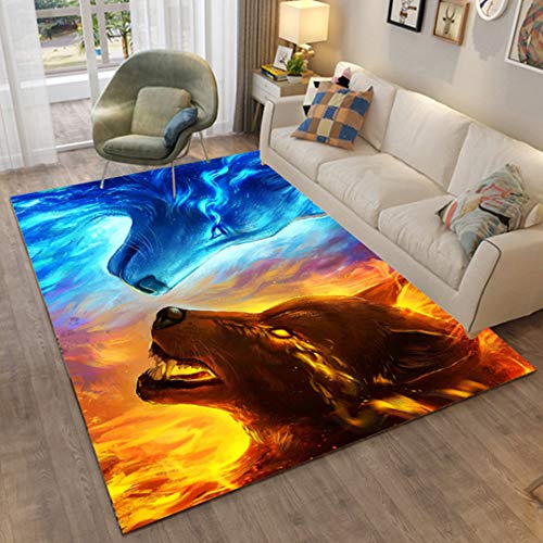 3D Wolf Tiger Löwe Muster Cartoon Teppiche für Wohnzimmer Schlafzimmer Dekor Teppich Weiche Flanell Kinderzimmer Spielbereich Teppiche Küche Korridor Esszimmer Bodenmatte (Orange,100*150cm) von Sticker Superb.