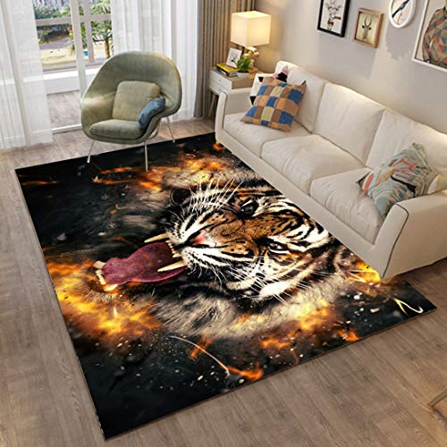 3D Wolf Tiger Löwe Muster Cartoon Teppiche für Wohnzimmer Schlafzimmer Dekor Teppich Weiche Flanell Kinderzimmer Spielbereich Teppiche Küche Korridor Esszimmer Bodenmatte (Schwarz,100*150cm) von Sticker Superb.