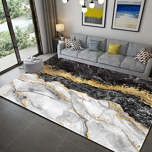 Abstrakter Marmor Wohnzimmer Großer Teppich Kreativ Schwarz Grau Blau Rosa Gold Pailletten Marble Moderner Teppich Schlafzimmer Nachttisch Sofa Couchtisch Rutschfeste Matte (Bunt 1,140x200 cm) von Sticker Superb.