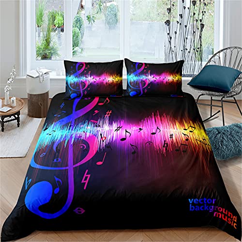 Bettwäsche Set Art Music Zipper Bettbezug Musiknoten Musik Schwarz Lila Regenbogenmuster Mikrofaser Polyester Kinder Erwachsene Bettbezug und Kissenbezug 50x75 cm (Multicolor 3, 200 x 200 cm) von Sticker Superb.