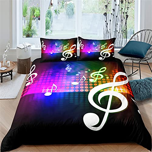 Bettwäsche Set Art Music Zipper Bettbezug Musiknoten Musik Schwarz Lila Regenbogenmuster Mikrofaser Polyester Kinder Erwachsene Bettbezug und Kissenbezug 50x75 cm (Multicolor 4, 135 x 200 cm) von Sticker Superb.