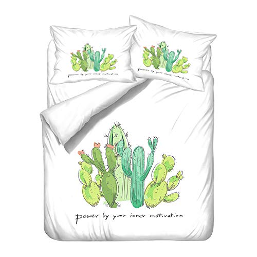 Bettwäsche Set Reißverschluss Bettbezug mit Kissenbezug 50x75 cm Tropical Cactus 3D Cartoon Grüne Kaktusblume Schwarz Weiß Muster Männer Jungen Bettwäsche, Polyester (Colour 1,135 x 200 cm) von Sticker Superb.