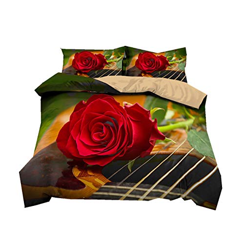 Bettwäsche-Set für Mädchen Frau Romantische 3D Rose Blume Grau Rot Bettbezug Bequeme Polyester Steppdecke Bettbezug und Kissenbezug 50x75 cm (Multicolor 3, 135 x 200 cm) von Sticker Superb.