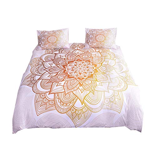 Bettwäsche-Set für Mädchen Frauen 3D Mandala Lotus Muster Moderne Kreative Mehrfarbige Indische Böhmische Geometrische Kunst Graffiti Polyester Bettbezug und Kissenbezug (Multi 3, 3Pcs 200x200 cm) von Sticker Superb.