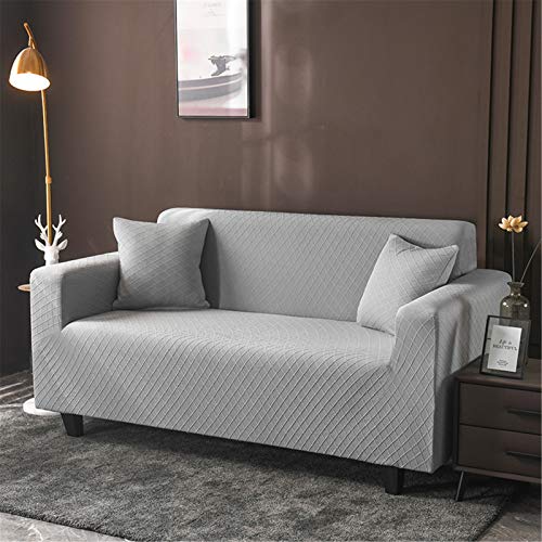 Blau Grau Rosa Jacquard Elastischer Sofabezug Sofahusse, Stretch-Stoff Couch-Bezug, Couchbezug Sofa Abdeckung Hussen Sofa Couch Sessel (Grau,2 Sitzer) von Sticker Superb.