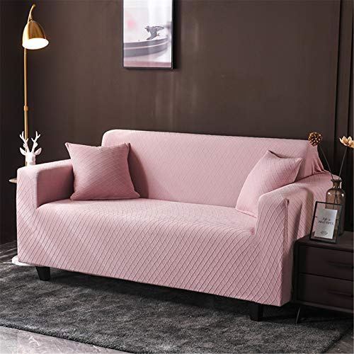Blau Grau Rosa Jacquard Elastischer Sofabezug Sofahusse, Stretch-Stoff Couch-Bezug, Couchbezug Sofa Abdeckung Hussen Sofa Couch Sessel (Rosa,3 Sitzer) von Sticker Superb.