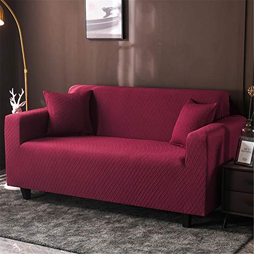 Blau Grau Rosa Jacquard Elastischer Sofabezug Sofahusse, Stretch-Stoff Couch-Bezug, Couchbezug Sofa Abdeckung Hussen Sofa Couch Sessel (Rot,3 Sitzer) von Sticker Superb.