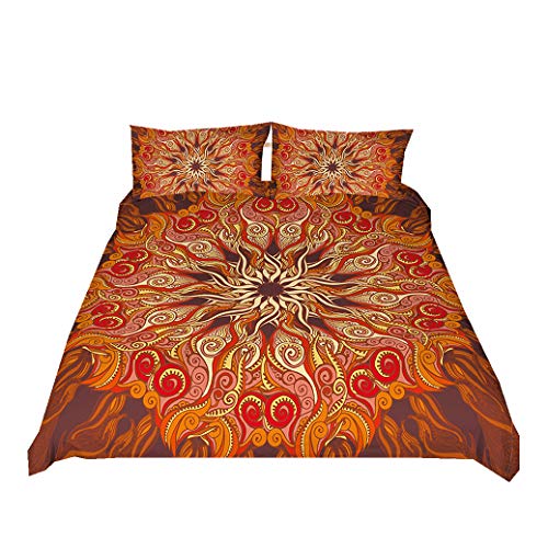 Blau Lila Rosa Orange Schwarz 2/3 Stück Bettwäsche Set Böhmisches Mandala Mädchen Bettbezug, Single/Double/King (Orange, 200 x 200 cm) von Sticker Superb