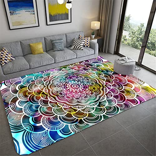 Bunte Sterne Himmel Mandala Großer Teppich Wohnzimmer Bodenmatte Geometrische Blumen Vintage Europa Stil Mädchen Schlafzimmer Teppich Badezimmer Matte Fußmatte Gebetsmatte (Grau,140x200 cm) von Sticker Superb.