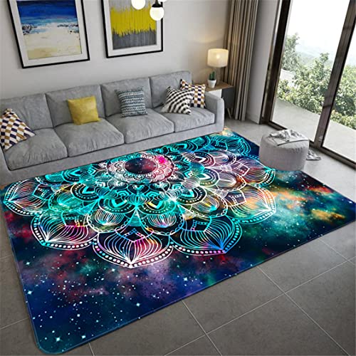 Bunte Sterne Himmel Mandala Großer Teppich Wohnzimmer Bodenmatte Geometrische Blumen Vintage Europa Stil Mädchen Schlafzimmer Teppich Badezimmer Matte Fußmatte Gebetsmatte (Marine,140x200 cm) von Sticker Superb.