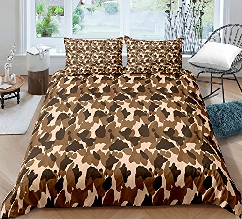 Camouflage Bettwäsche Set 1/2 Person Kinder Erwachsene Bettbezug mit Reißverschluss Abstrakte Art Quilt Set Schlafzimmer Komfortable Polyester Mikrofaser Bettwäsche (Braun, 135_x_200_cm) von Sticker Superb