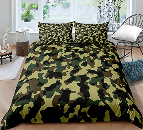 Camouflage Bettwäsche Set 1/2 Person Kinder Erwachsene Bettbezug mit Reißverschluss Abstrakte Art Quilt Set Schlafzimmer Komfortable Polyester Mikrofaser Bettwäsche (Grün 1, 135_x_200_cm) von Sticker Superb