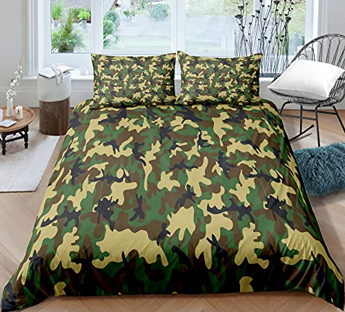 Camouflage Bettwäsche Set 1/2 Person Kinder Erwachsene Bettbezug mit Reißverschluss Abstrakte Art Quilt Set Schlafzimmer Komfortable Polyester Mikrofaser Bettwäsche (Grün 2, 135_x_200_cm) von Sticker Superb