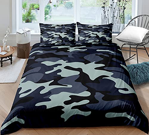 Camouflage Bettwäsche Set 1/2 Person Kinder Erwachsene Bettbezug mit Reißverschluss Abstrakte Art Quilt Set Schlafzimmer Komfortable Polyester Mikrofaser Bettwäsche (Marine, 135_x_200_cm) von Sticker Superb