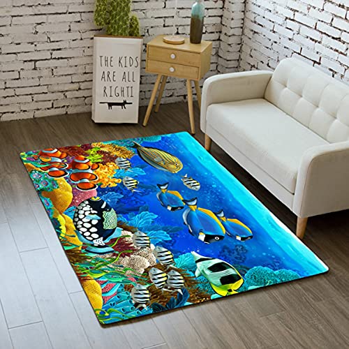 Cartoon Kinderspielplatz Teppich 3D Meerestiere Delphin Meeres Schildkröte Fisch Korallen Teppich Rutschfester Kinderzimmer Krabbelmatte Wohnzimmer Großer Dekorativer Teppich (Bunt 4,120x160 cm) von Sticker Superb.