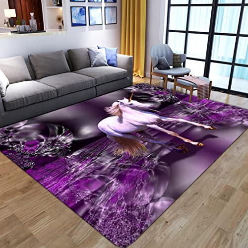 Einhorn 3D Gedruckter Teppich Cartoon Regenbogen Schmetterling Sternmuster Wohnzimmer Schlafzimmer Anti Rutsch Carpet Kinder Mädchen Jungen Zimmer Spielen Krabbeln Fußmatten (100x150 cm, Violett) von Sticker Superb.