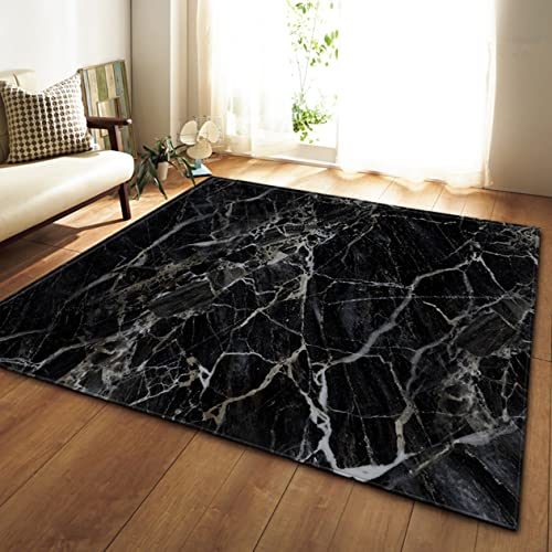 Flanell Weicher Teppich Wohnzimmer Marmor Muster Moderne Wohnkultur Teppich Küche Schlafzimmer Couchtisch Nachttisch Matte Großer Teppich rutschfest Waschbar (Schwarz,100x150 cm) von Sticker Superb.