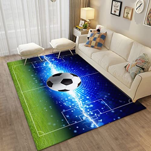 Fußball 3D Bodenmatte Teppich Wohnzimmer Wohnkultur Großer Flanell Soccer Carpet Küche Schlafzimmer Home Rug Junge Geschenk Spielmatte Kinder Spielen Rutschfester Teppich (Grün,140x200 cm) von Sticker Superb.