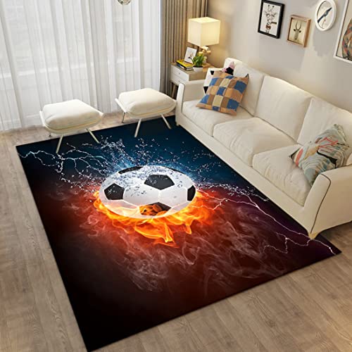 Fußball 3D Bodenmatte Teppich Wohnzimmer Wohnkultur Großer Flanell Soccer Carpet Küche Schlafzimmer Home Rug Junge Geschenk Spielmatte Kinder Spielen Rutschfester Teppich (Rot,120x160 cm) von Sticker Superb.