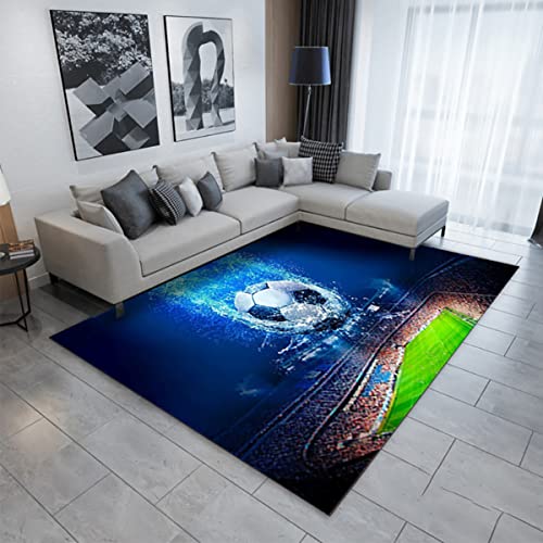 Fußball Teppich Schlafzimmer Wohnzimmer Küche Teppiche Sport Fußballplatz Bodenmatte Fußmatten Badezimmer Teppich Gymnastikmatte Wurf Teppiche Kinderspiel Krabbel Matte (Blau,120x160 cm) von Sticker Superb.