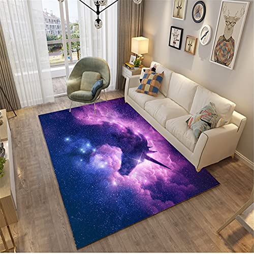 Galaxy Einhorn Teppich Kinderteppich Rutschfest Spielteppich Große Größe Schwarz Lila Blume Einhorn Kinderzimmerteppich Teppich im Wohnzimmer Teppich im Wohnzimmer (Farbe 1,120 x 160 cm) von Sticker Superb.