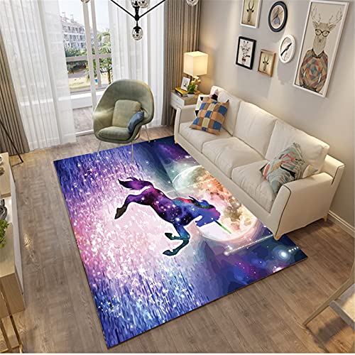 Galaxy Einhorn Teppich Kinderteppich Rutschfest Spielteppich Große Größe Schwarz Lila Blume Einhorn Kinderzimmerteppich Teppich im Wohnzimmer Teppich im Wohnzimmer (Farbe 6,120 x 160 cm) von Sticker Superb.