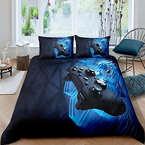 Gamepad Bettbezug mit Kissenbezügen Spielelemente Bedruckte Bettwäsche-Sets 2/3 Stück Modern Game Controller Tagesdecke Schlafzimmer Dekor,Geschenk für Jungen Mädchen Teens (Marine, 135 x 200 cm) von Sticker Superb.