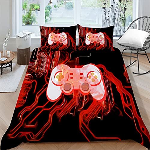 Gamepad Game Control Buttons Bettbezug für Jugendliche Jungen Mädchen Moderne Spiele Graffiti Polyester Bettwäsche Set Geometrische Streifen Bettbezüge mit Kissenbezug (Rot, 135 x 200 cm) von Sticker Superb.