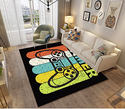 Gamepad Teppich Spielkonsole Soft Flanell Rutschfester Teppichboden Bodenmatte Spielmatte Kinder Jugendliche Wohnzimmer Schlafzimmer Dekoration,Gelb Orange Rot Grün Blau (Muster 3,80*160cm) von Sticker Superb.