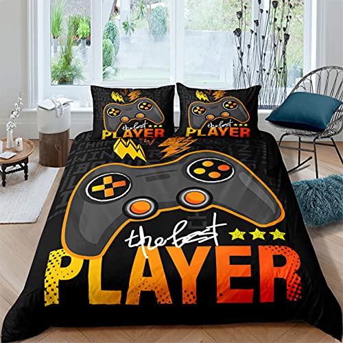 Gamer Bettwäsche Set Video Elektronische Spielsteuerung Button Bettbezug für Kinder Schwarz Blau Gelb Orange Grün Gamepad Graffiti Mikrofaser Bettbezug Kissenbezug (Orange,135 x 200 cm) von Sticker Superb