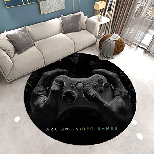 Gaming Teppich Wohnzimmer Moderner Gamer Rund Rug Gamepad Spielkonsolen für Schlafzimmer Stuhl Matten Teenager Jungen Kids Play Floor Carpets Rutschfeste Fußmatte Waschbar (Schwarz,120 cm) von Sticker Superb.