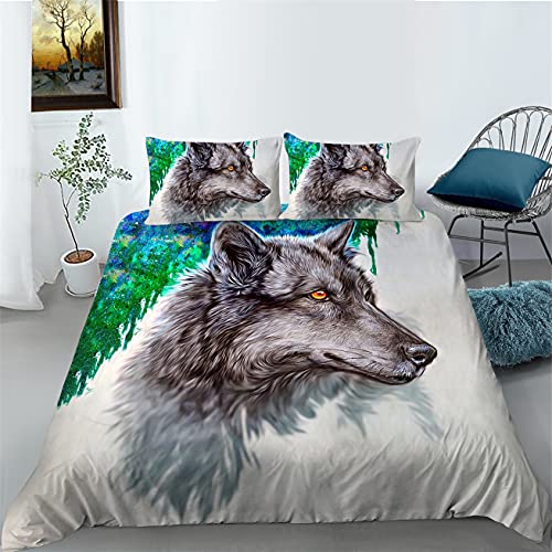 Grey Wolf 3D Bettbezug Set Polyester Einzel Doppel King Bettwäsche Set Tier Aurora Wolf Graffiti Design Kinder Erwachsene Bequemer Schlaf Bettbezug Kissenbezug 80x80 cm (Multicolor 4, 155 x 200 cm) von Sticker Superb