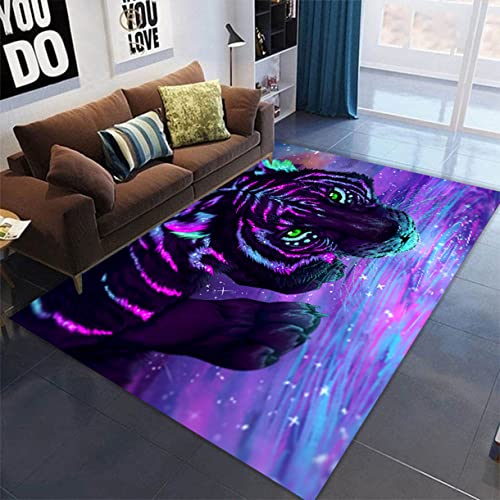 Großer Teppich für Wohnzimmer Schlafzimmer Sternenhimmel Tiger Traumfänger Wolf Gepard Löwe Bedruckt Moderner Dekoration Rug Rutschfest Flanell Kinderzimmer Baby Krabbel Matte (Lila,140x200 cm) von Sticker Superb.