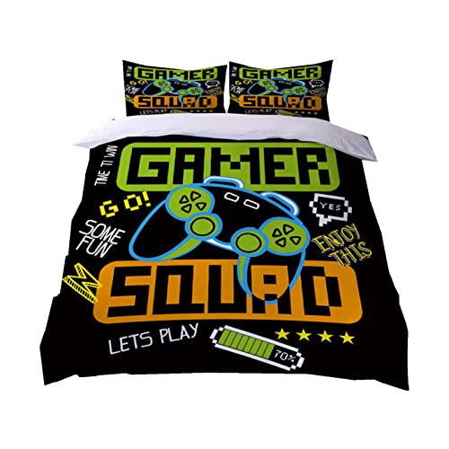 Hip-Hop Gamer Bettwäsche Set Bettbezug mit Reißverschluss, Mikrofaser Bettbezug Schwarz Grau Weiß Cartoon Gamepad Teenager Junge Mädchen Bettlaken Bettbezug Videospiele (Grau Grün,135 x 200 cm) von Sticker Superb.