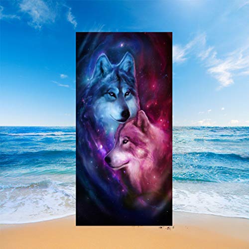 Kinder Erwachsene Strandtuch Rechteck Sand Prävention Mikrofaser 3D Wolf Löwe Drucken Dünne Decke Swim Spa Travel Sunbed Cover Yoga Sporttuch Haustier Handtuch (Wolf 7,80 * 160 cm) von Sticker Superb