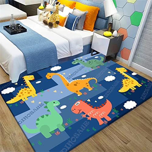 Kinderteppich Cartoon-Dinosaurier 3D Wohnzimmerteppich Rutschfest Grau Blau Musik Rock Tyrannosaurus Teppiche Jungen und Mädchen Spielteppich Kinderzimmer Teppich Waschbar (Navy Blau,80 x 160 cm) von Sticker Superb.