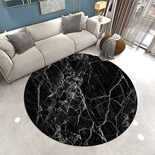 Marmor Muster Serie Runder Teppich Wohnzimmer Schlafzimmer Marble 3D-Druck Area Rugs Kinderspiel rutschfeste Küche Korridor Restaurant Fußmatte Outdoor Teppich Stuhlmatte (Schwarz,160cm/63in) von Sticker Superb.