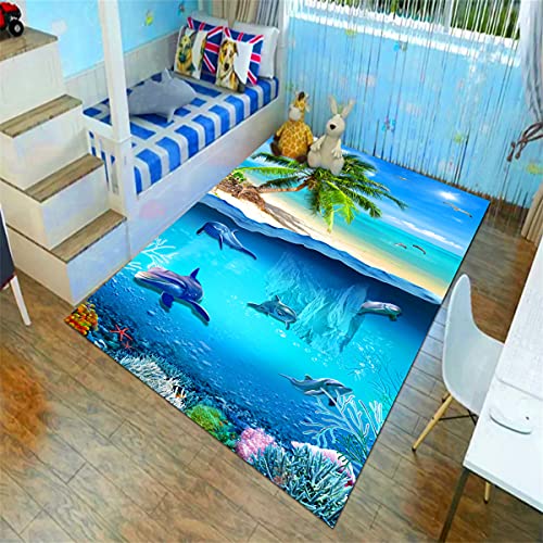 Modern Blauer Delphin-Teppich, Teppich im Wohnzimmer Rutschfester Deko-Teppich fürs Kinderzimmer Spielplatzteppich Krabbelmatte für Babys Badematte,Fußabtreter,Yoga Matte (Farbe 1,80 x 120 cm) von Sticker Superb.