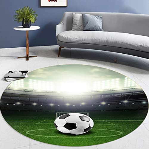 Moderne Flamme Fußball Wohnzimmer Schlafzimmer Teppich Teenager Junge Mädchen 3D Sports Soccer Serie Rutschfester Flanell Stuhlkissen Kinderzimmer Spielbereich Runden Teppich (Grün,100cm) von Sticker Superb.