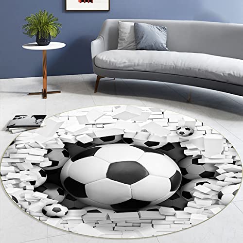 Moderne Flamme Fußball Wohnzimmer Schlafzimmer Teppich Teenager Junge Mädchen 3D Sports Soccer Serie Rutschfester Flanell Stuhlkissen Kinderzimmer Spielbereich Runden Teppich (Weiß,120cm) von Sticker Superb.