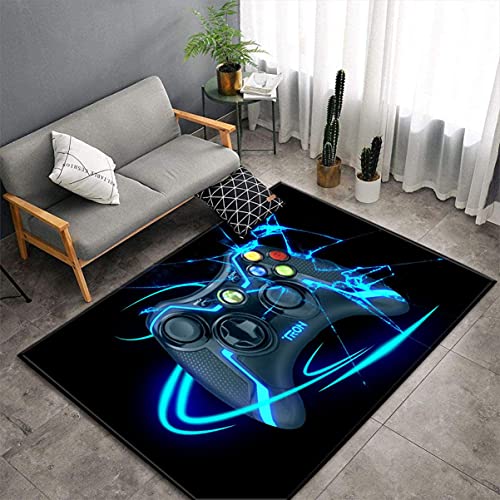 Moderne Gamer Teppiche für Schlafzimmer Teenager Junge Mädchen Kinder Anime Gaming Graffiti Gamepad Joystick Muster Wohnzimmer Dekoration Innenbereich Rugs Rutschfeste Pads (Schwarz 2,120x180 cm) von Sticker Superb.