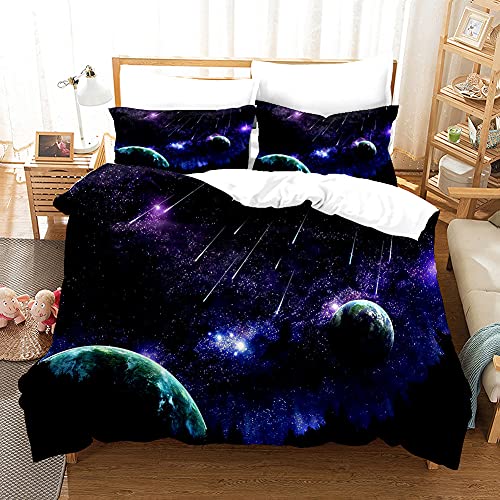 Mysterious Universe Bettwäsche-Set Kinder Erwachsene Super Weicher Bettbezug Galaxy Planet Nebula Meteor Muster Polyester Komfortable Schlafzimmer Bettbezug und Kissenbezug (Farbe 3, 135 x 200 cm) von Sticker Superb