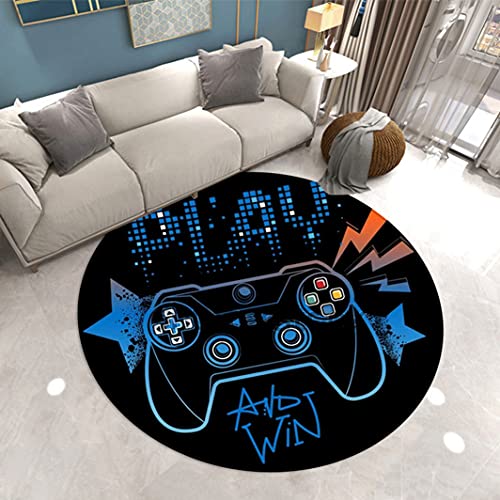 Runder Schlafzimmer Teppich 3D Game Controller Teenager Kinder Jungen Erwachsene Wohnzimmerteppich Rutschfester Graffiti Spielkonsole Schwarz Lila Flanell Dekorativer Teppich (Bunt 1,160cm) von Sticker Superb.