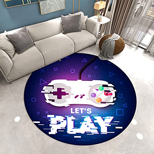 Runder Schlafzimmer Teppich 3D Game Controller Teenager Kinder Jungen Erwachsene Wohnzimmerteppich Rutschfester Graffiti Spielkonsole Schwarz Lila Flanell Dekorativer Teppich (Bunt 2,160cm) von Sticker Superb.